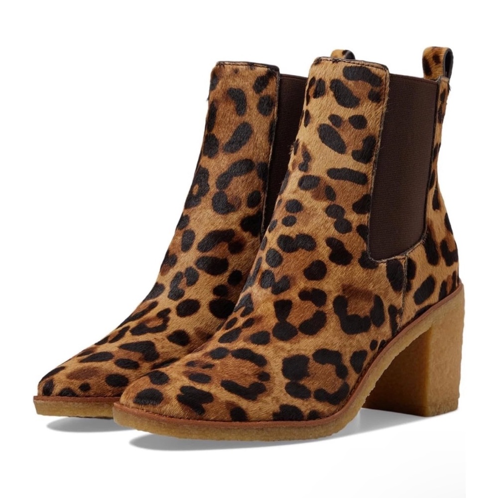 Lauren Ralph Lauren Leopard Cow Hair Block Heel Chelsea Boot, Size 7
